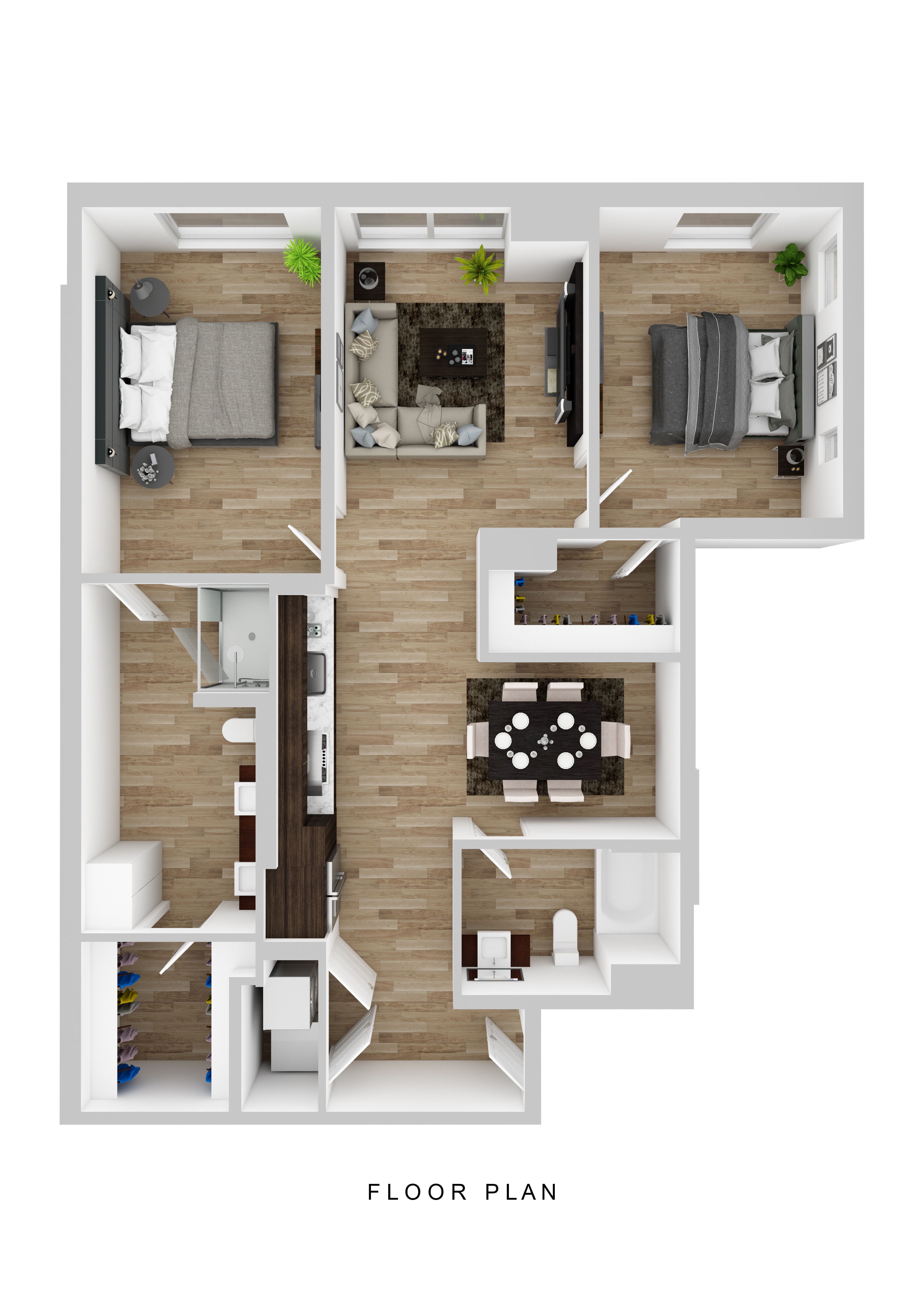 Floor plan for 2 beds, 2 baths, 1290 sqft